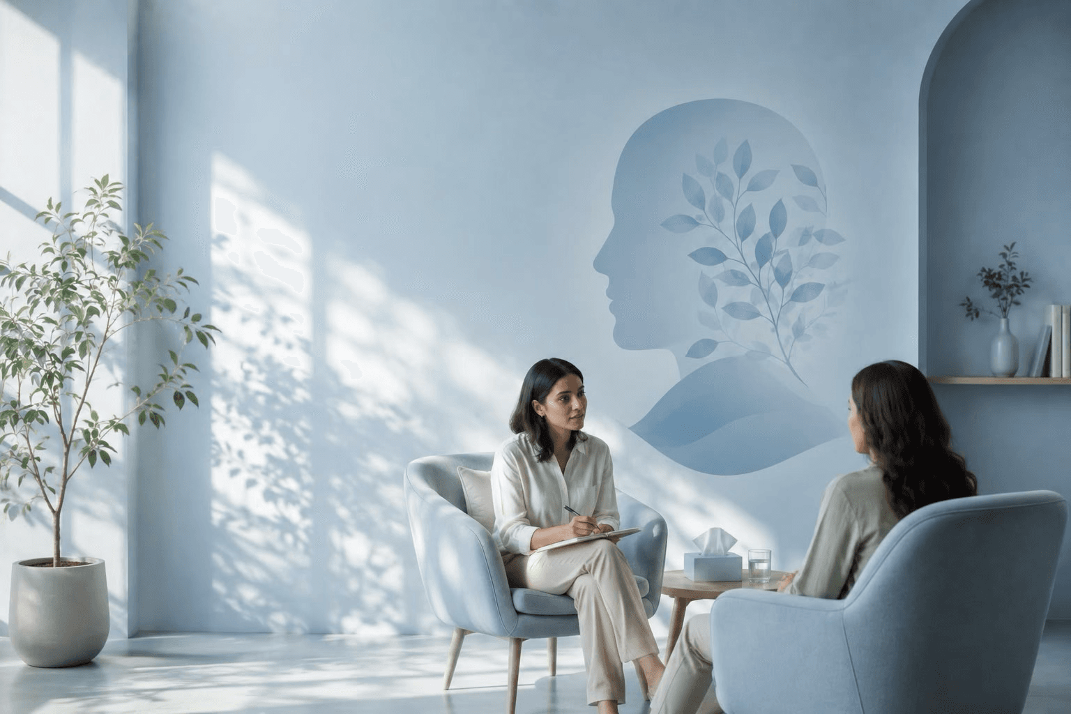 A therapist and patient in conversation during a session